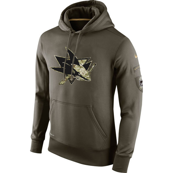 Men NHL San Jose Sharks Nike Olive Salute To Service KO Performance Hoodie Green->san jose sharks->NHL Jersey